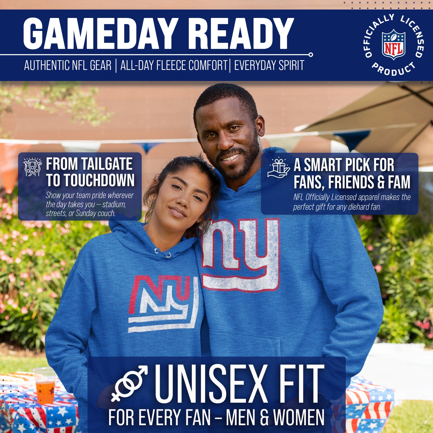 New York Giants NFL Adult Unisex Modern Throwback Ultra Soft Fleece Hooded Sweatshirt - Royal