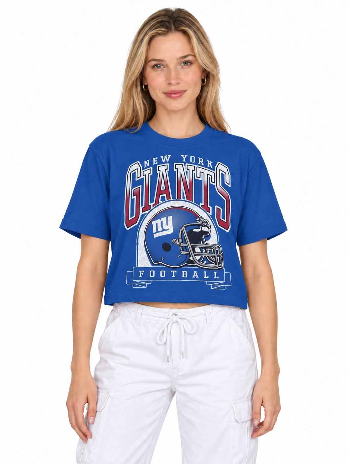 New York Giants  Women's Franchise Helmet Crop T-Shirt Mock Neck - Royal
