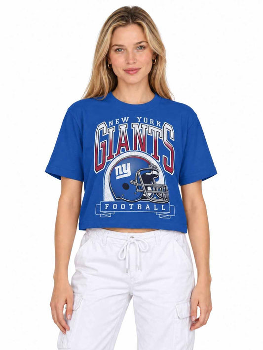 New York Giants  Women's Franchise Helmet Crop T-Shirt Mock Neck - Royal