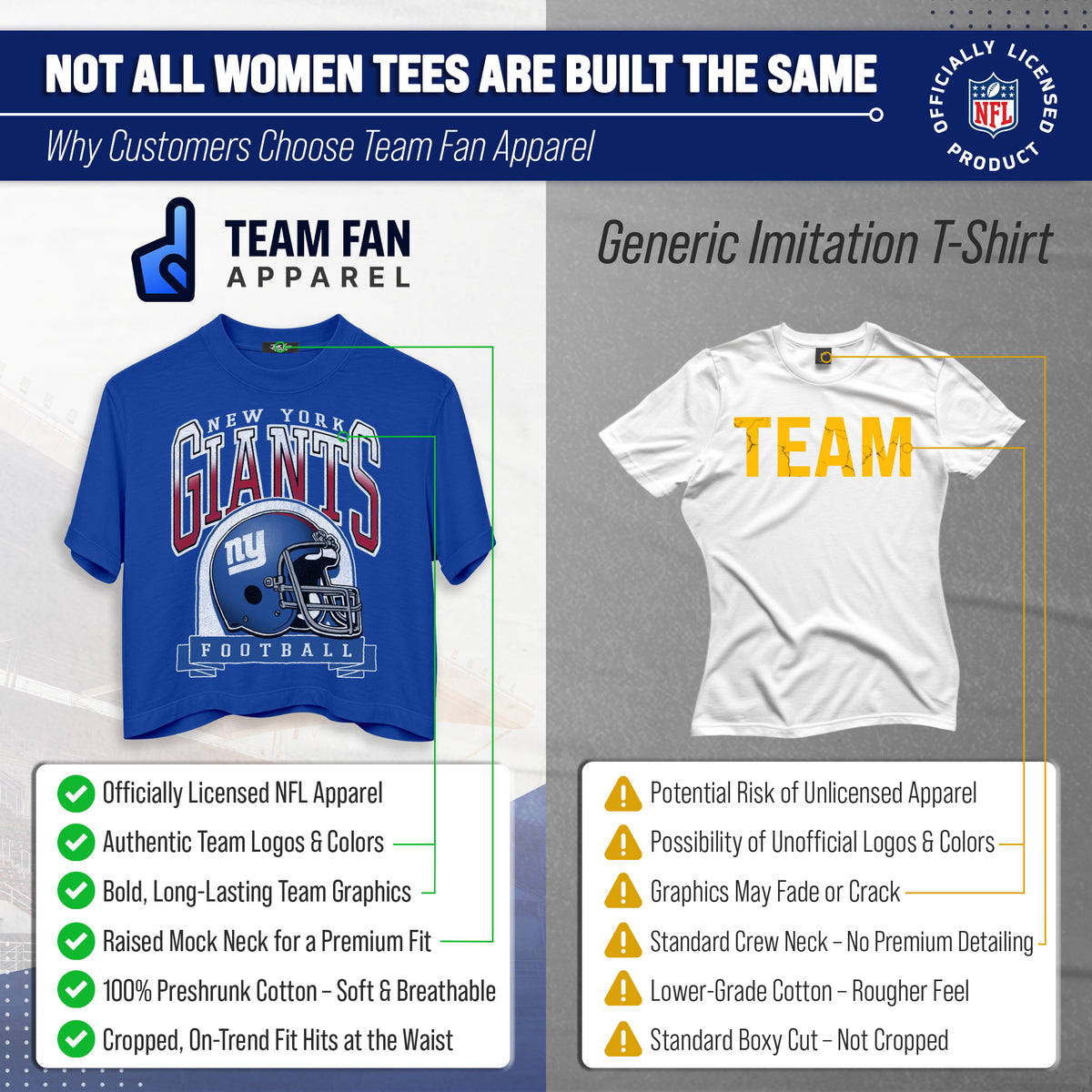 New York Giants  Women's Franchise Helmet Crop T-Shirt Mock Neck - Royal