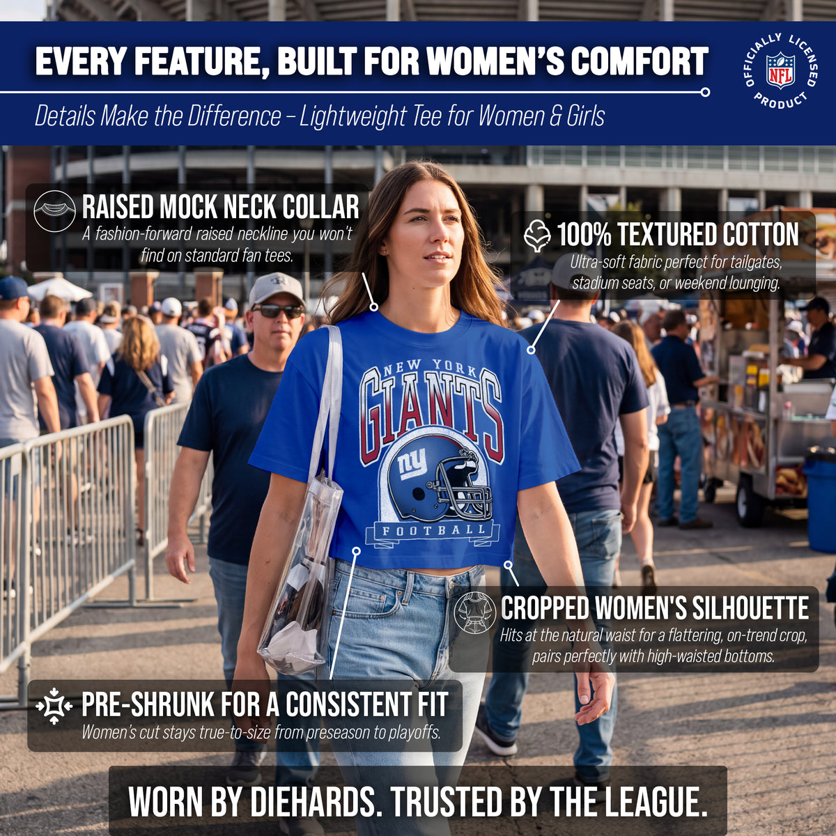 New York Giants  Women's Franchise Helmet Crop T-Shirt Mock Neck - Royal
