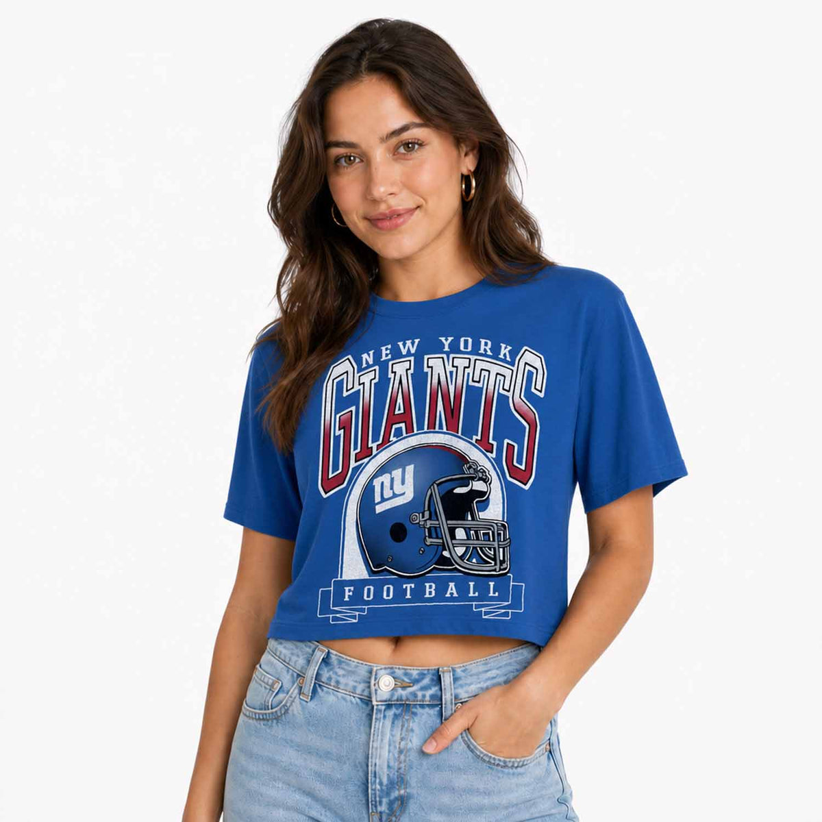 New York Giants Junk Food NFL Women's Franchise Helmet Crop T-Shirt - Royal
