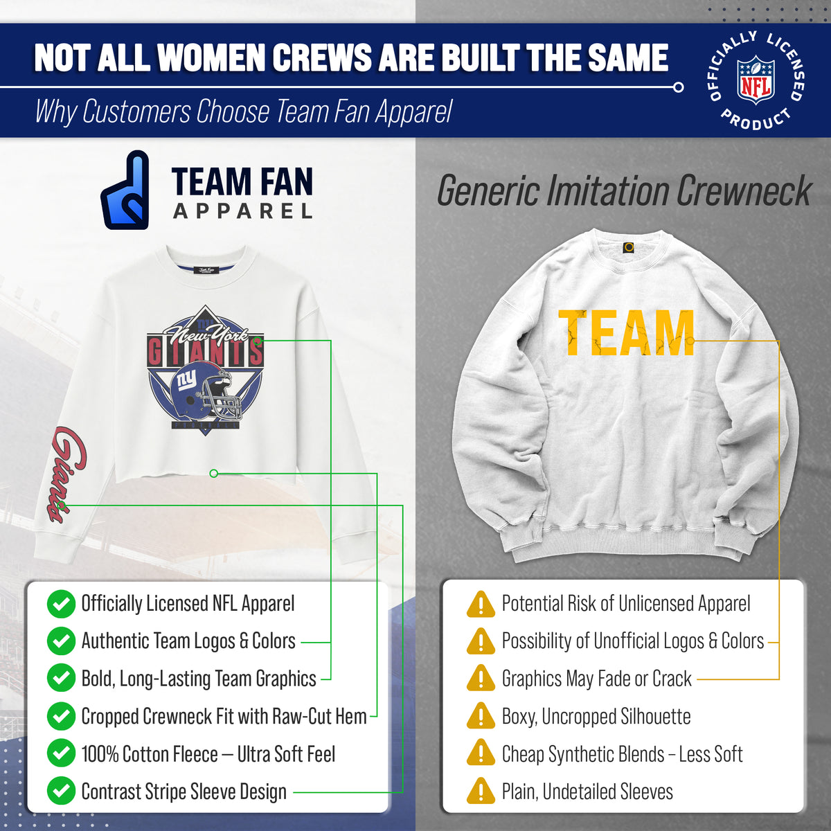New York Giants  Women's Franchise Helmet Cut Crop Crewneck - White