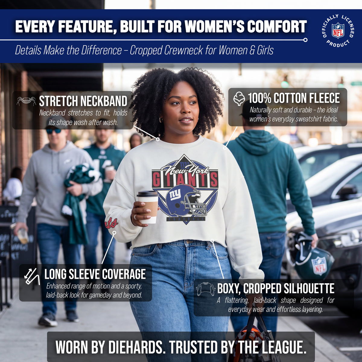 New York Giants  Women's Franchise Helmet Cut Crop Crewneck - White