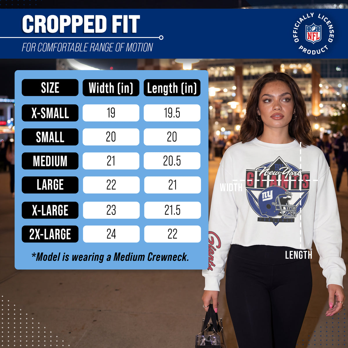 New York Giants  Women's Franchise Helmet Cut Crop Crewneck - White