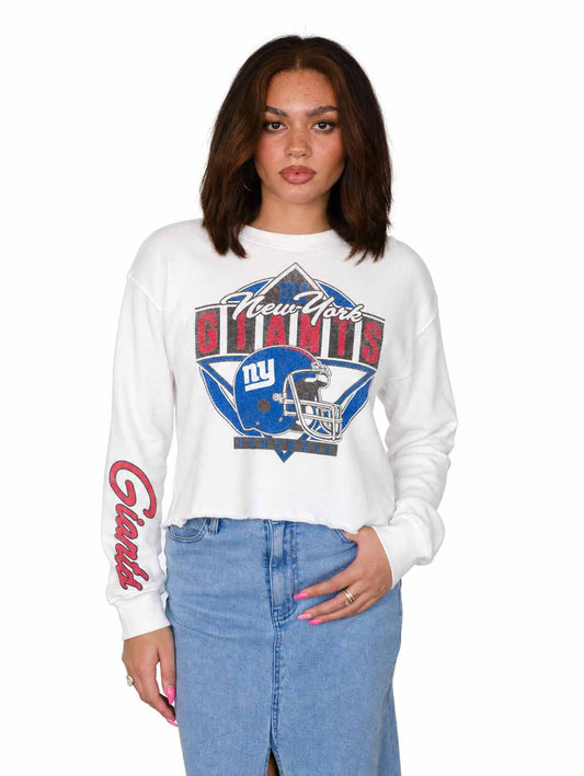 New York Giants  Women's Franchise Helmet Cut Crop Crewneck - White