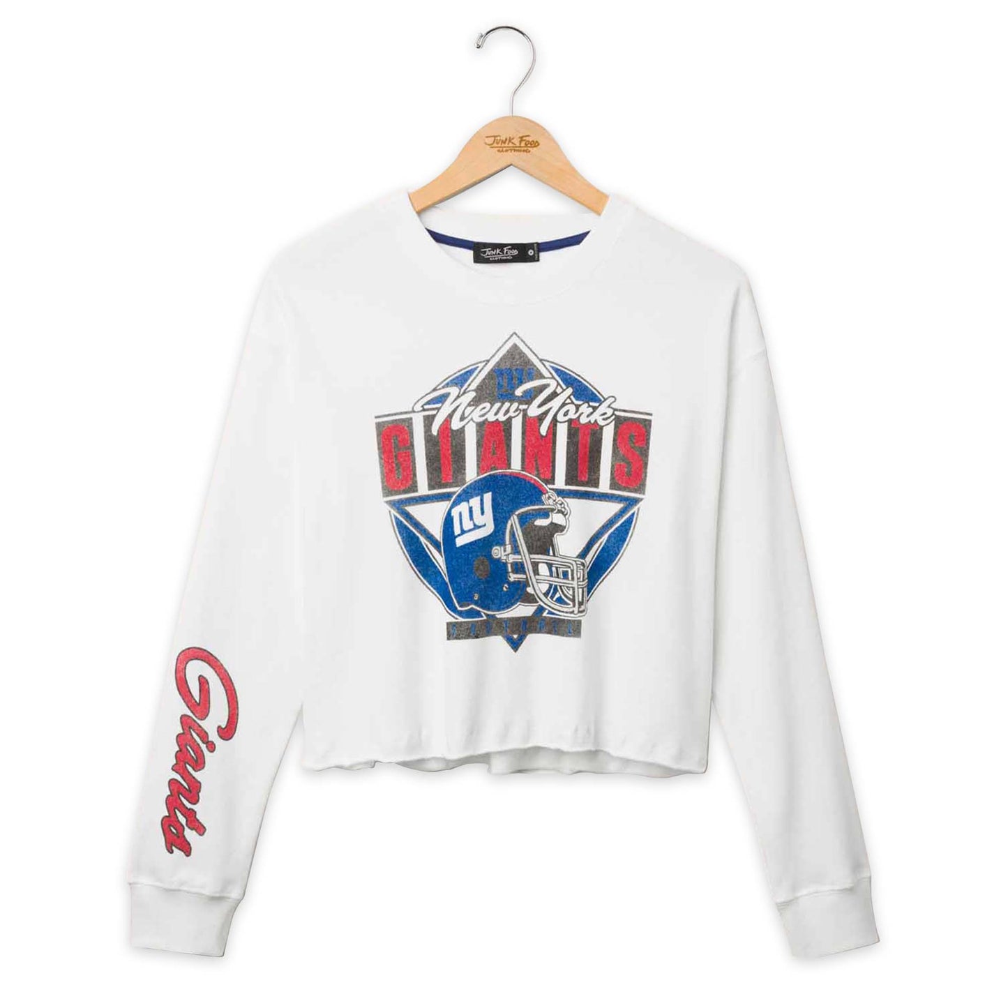 New York Giants Junk Food NFL  Women's Franchise Vintage Crop Crewneck - White