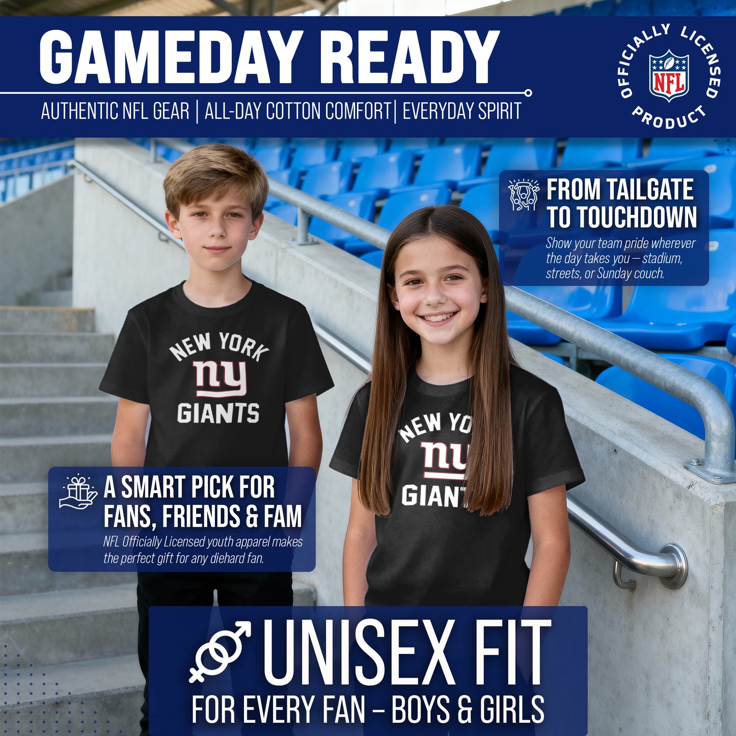 New York Giants NFL Youth Gameday Football T-Shirt - Black