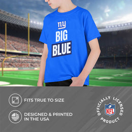 New York Giants NFL Youth Team Slogan Short Sleeve Lightweight T Shirt - Royal