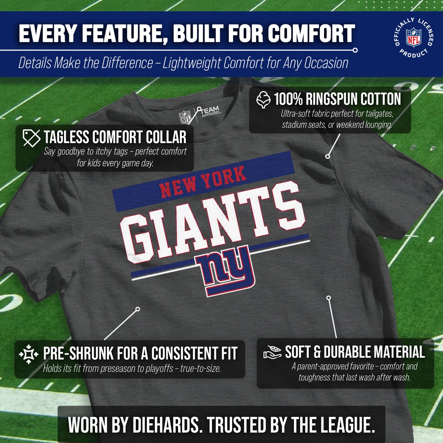 New York Giants NFL Youth Short Sleeve Charcoal T Shirt - Charcoal