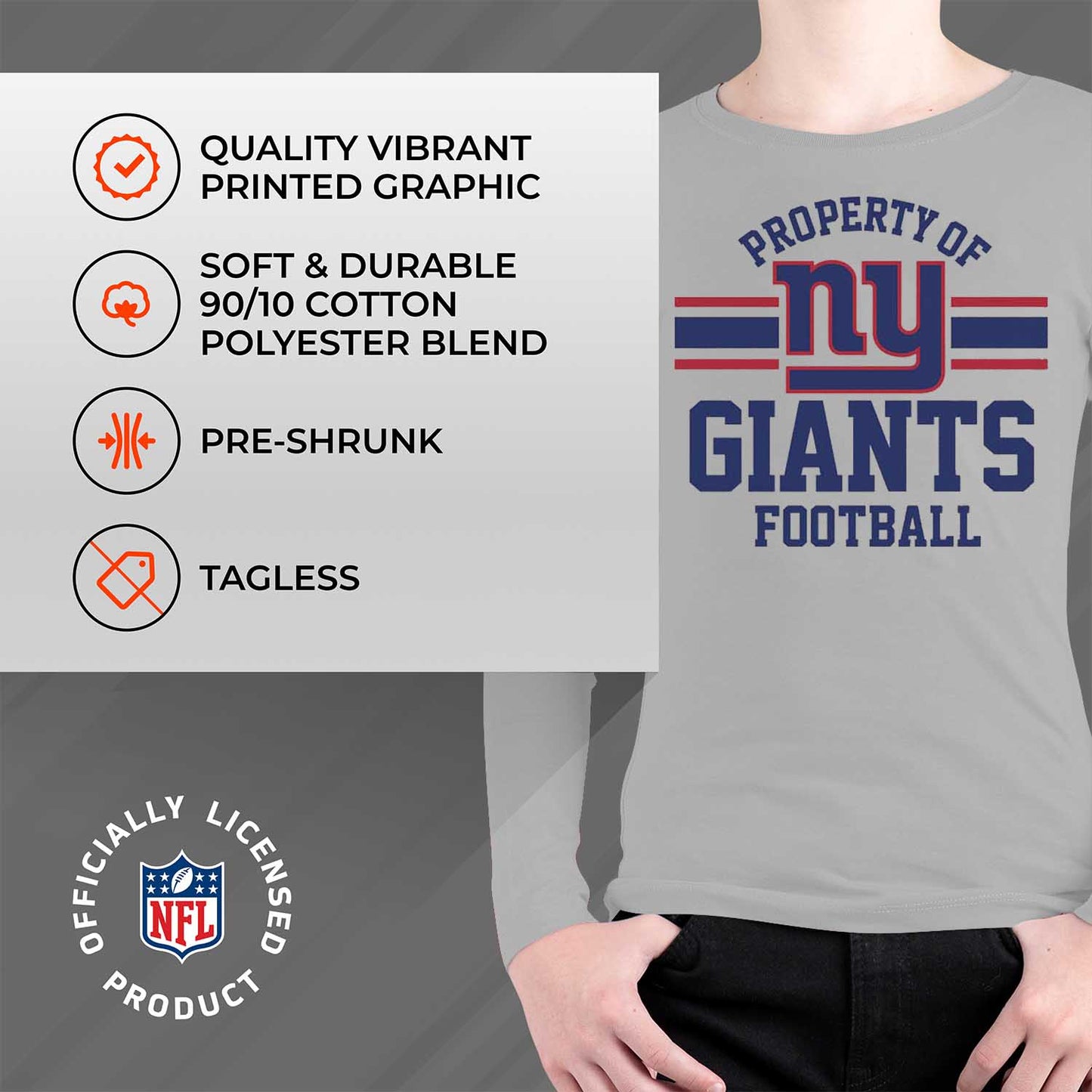 New York Giants NFL Youth Property Of Crew Sweatshirt - Sport Gray