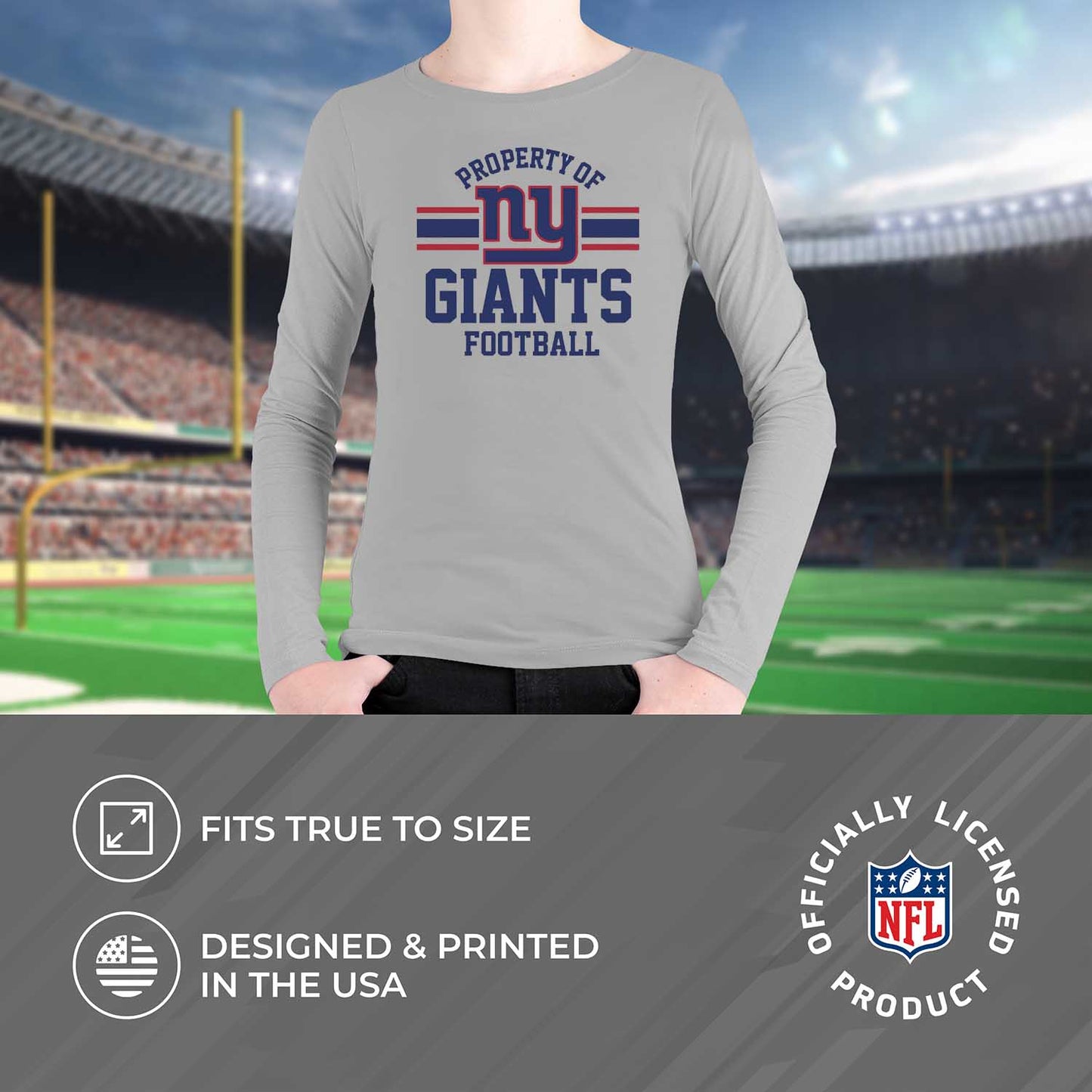 New York Giants NFL Youth Property Of Crew Sweatshirt - Sport Gray