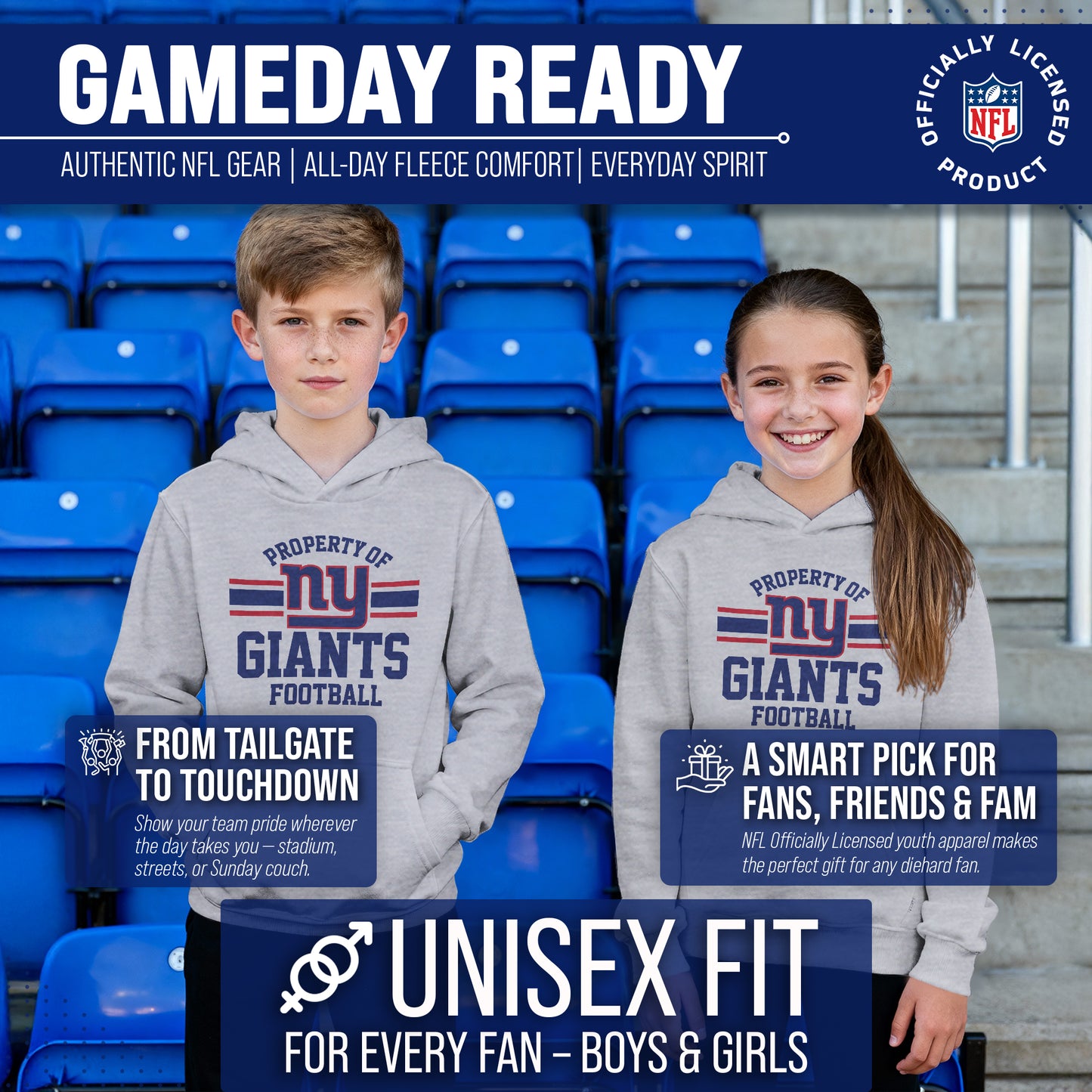 New York Giants NFL Youth Property Of Hooded Sweatshirt - Sport Gray