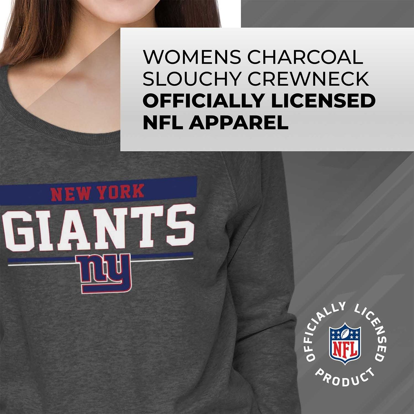 New York Giants NFL Womens Team Block French Terry Slouchy Top - Charcoal