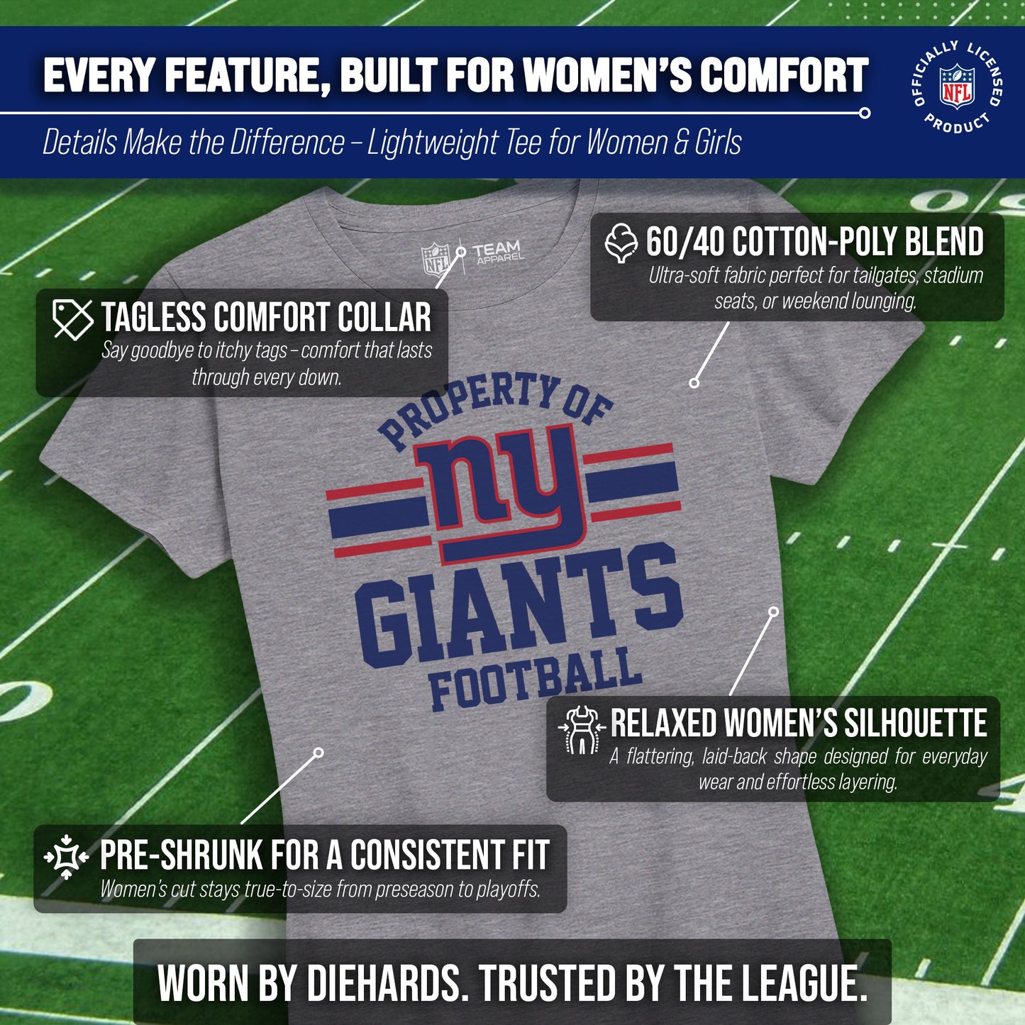 New York Giants NFL Womens Short Sleeve Property of Tshirt - Graphite