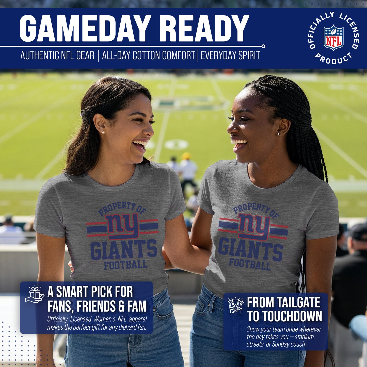 New York Giants NFL Womens Short Sleeve Property of Tshirt - Graphite