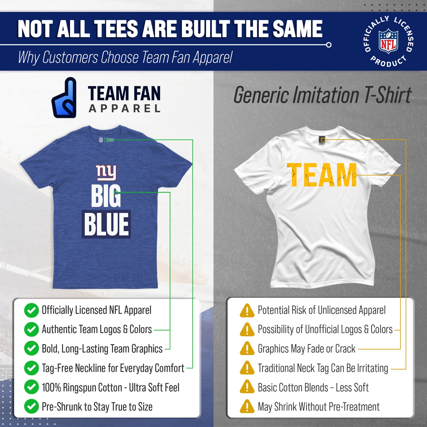 New York Giants NFL Adult Team Slogan Unisex T-Shirt - Royal
