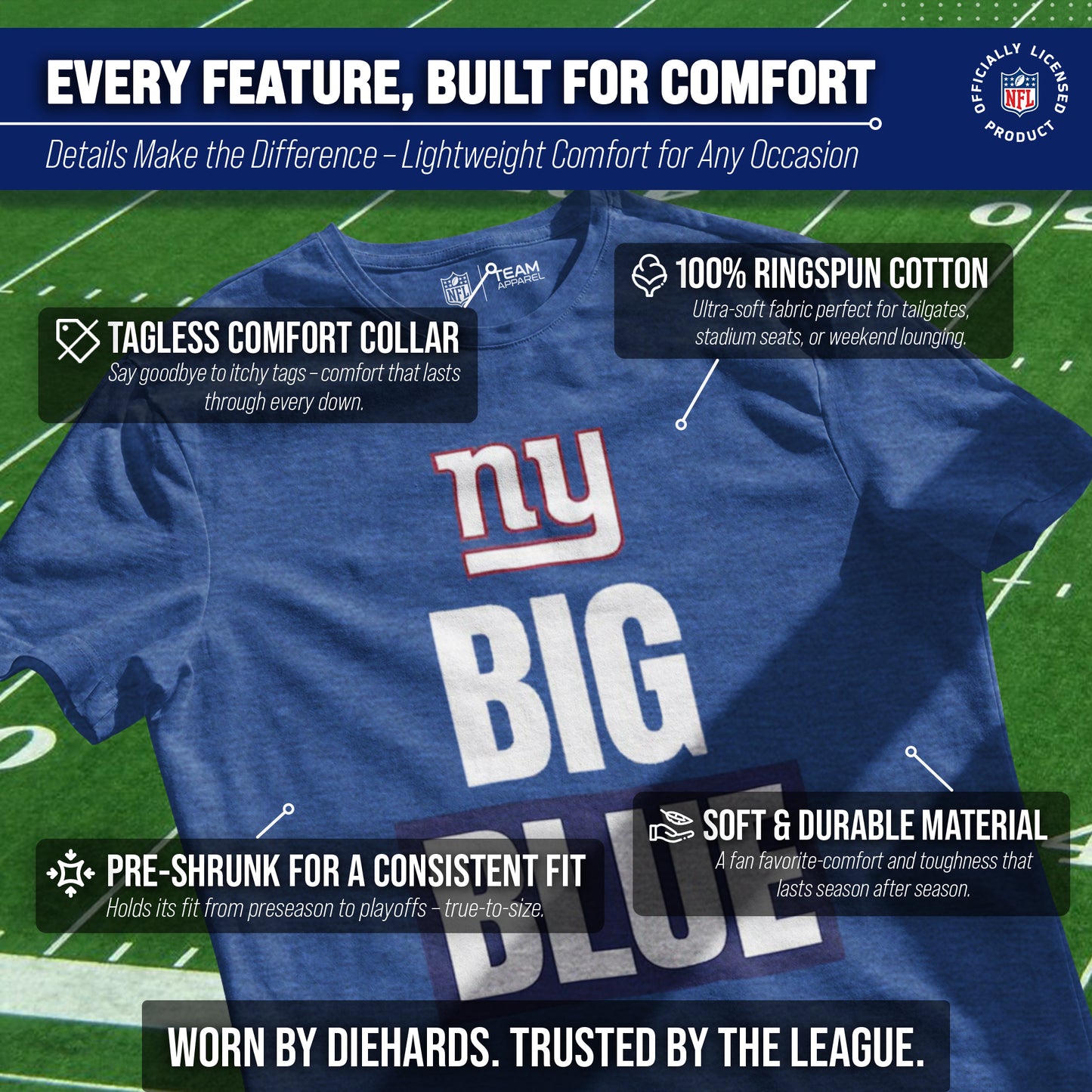 New York Giants NFL Adult Team Slogan Unisex T-Shirt - Royal