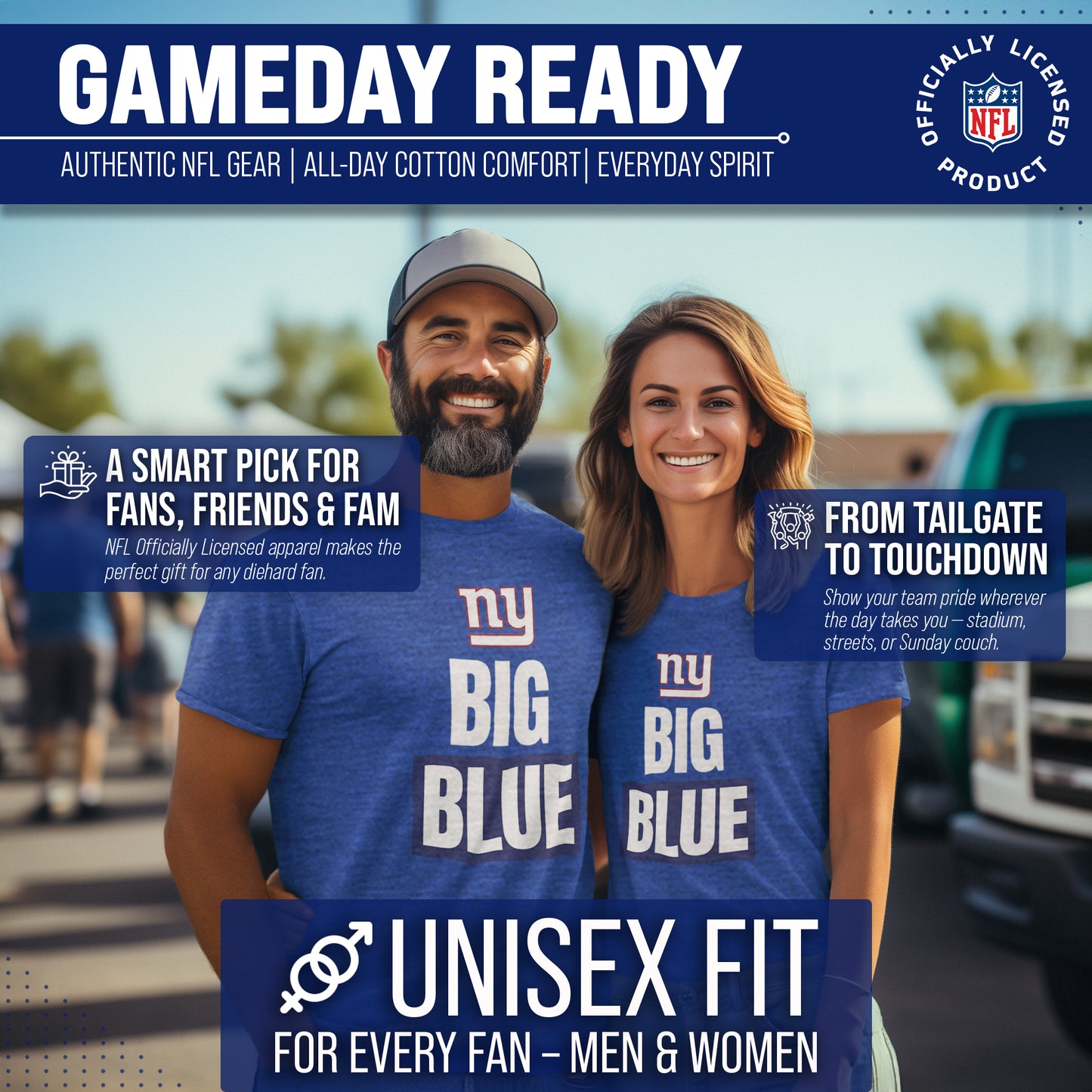New York Giants NFL Adult Team Slogan Unisex T-Shirt - Royal