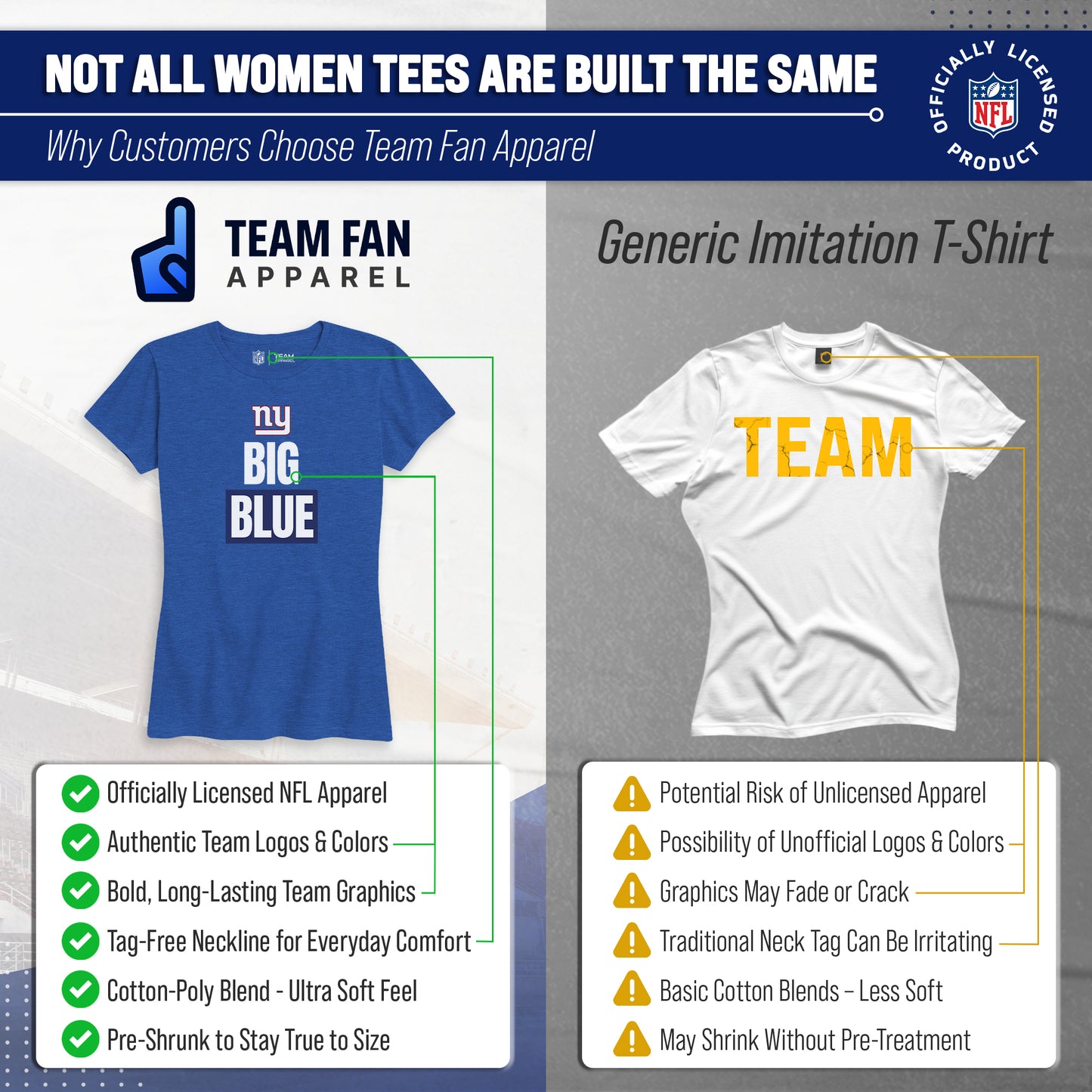 New York Giants NFL Womens Team Slogan Short Sleeve Tshirt - Royal