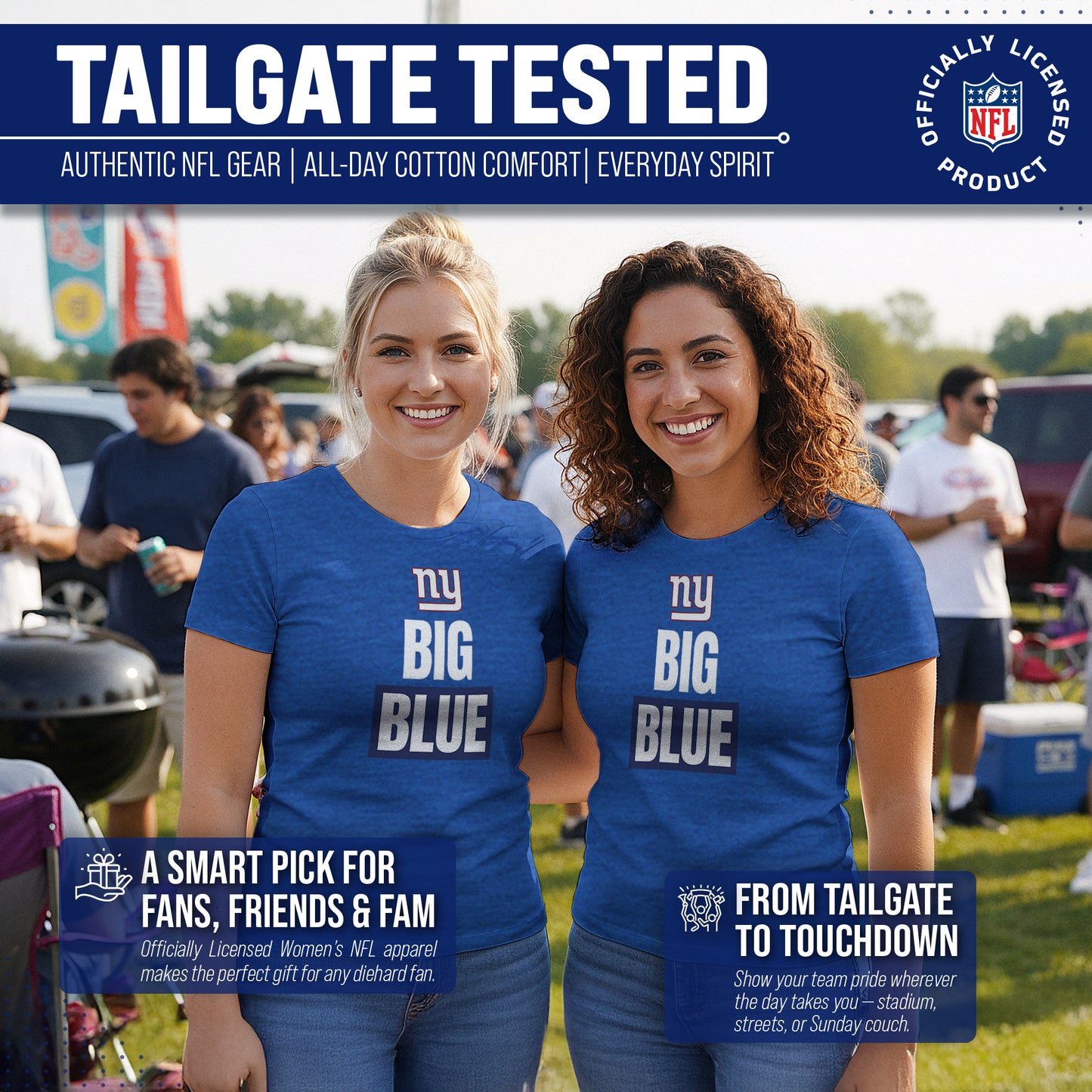 New York Giants NFL Womens Team Slogan Short Sleeve Tshirt - Royal