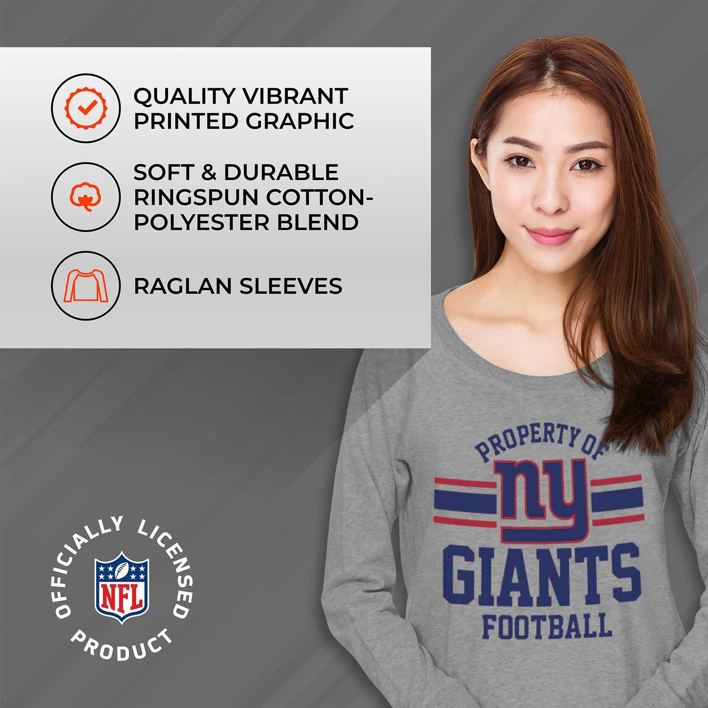 New York Giants NFL Womens Plus Size Property of Lightweight Crew Neck - Sport Gray