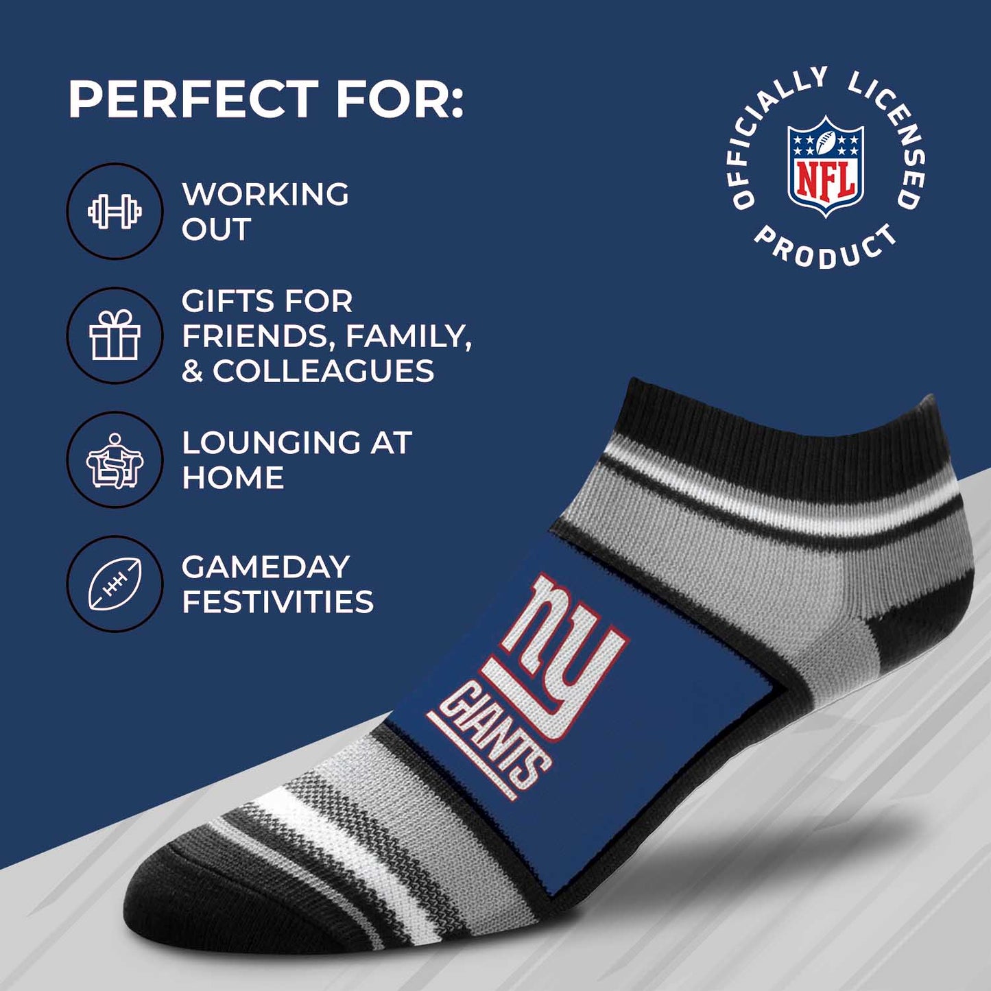 New York Giants Adult Marquis Addition No Show Socks - Royal