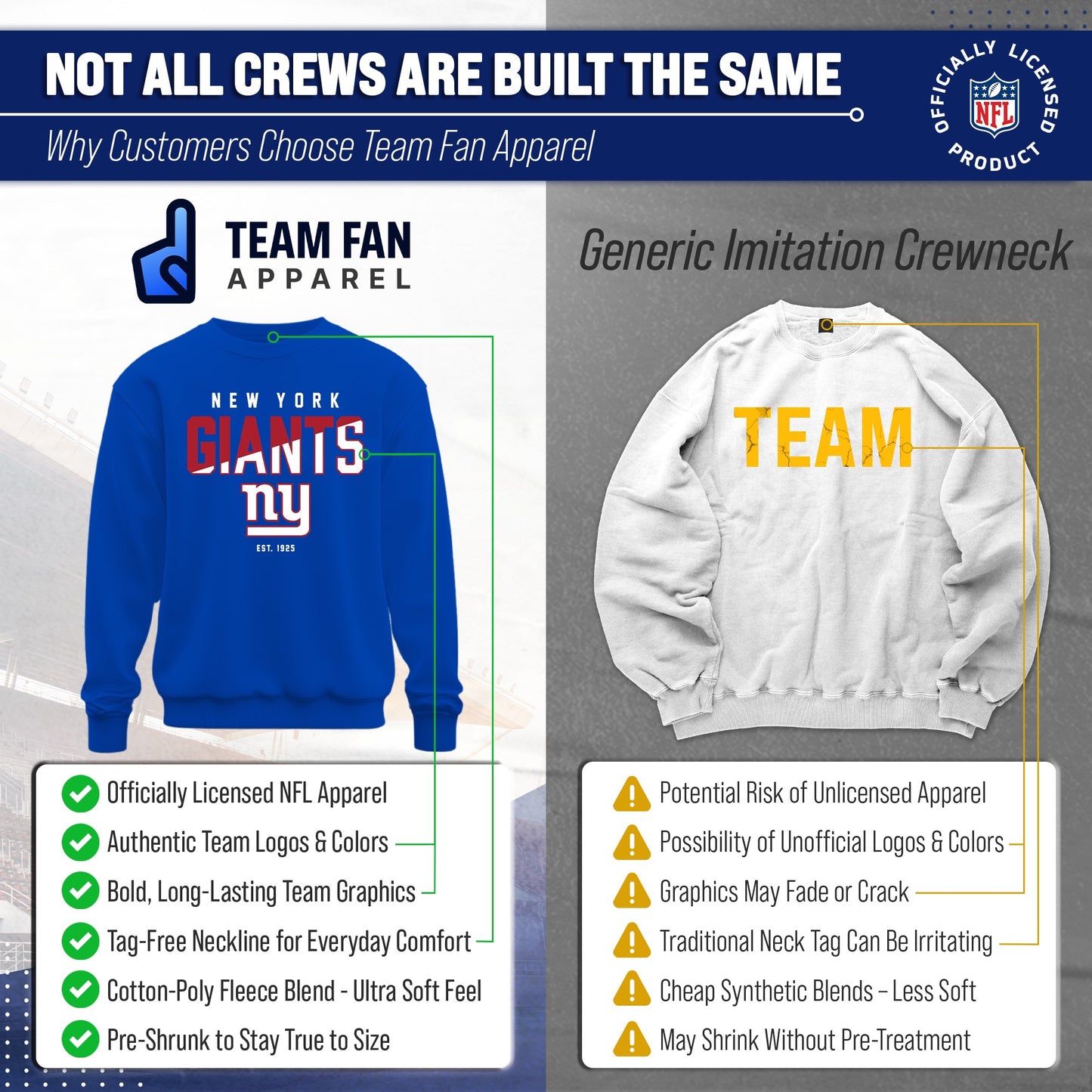 New York Giants Adult NFL Diagonal Fade Color Block Crewneck Sweatshirt - Royal