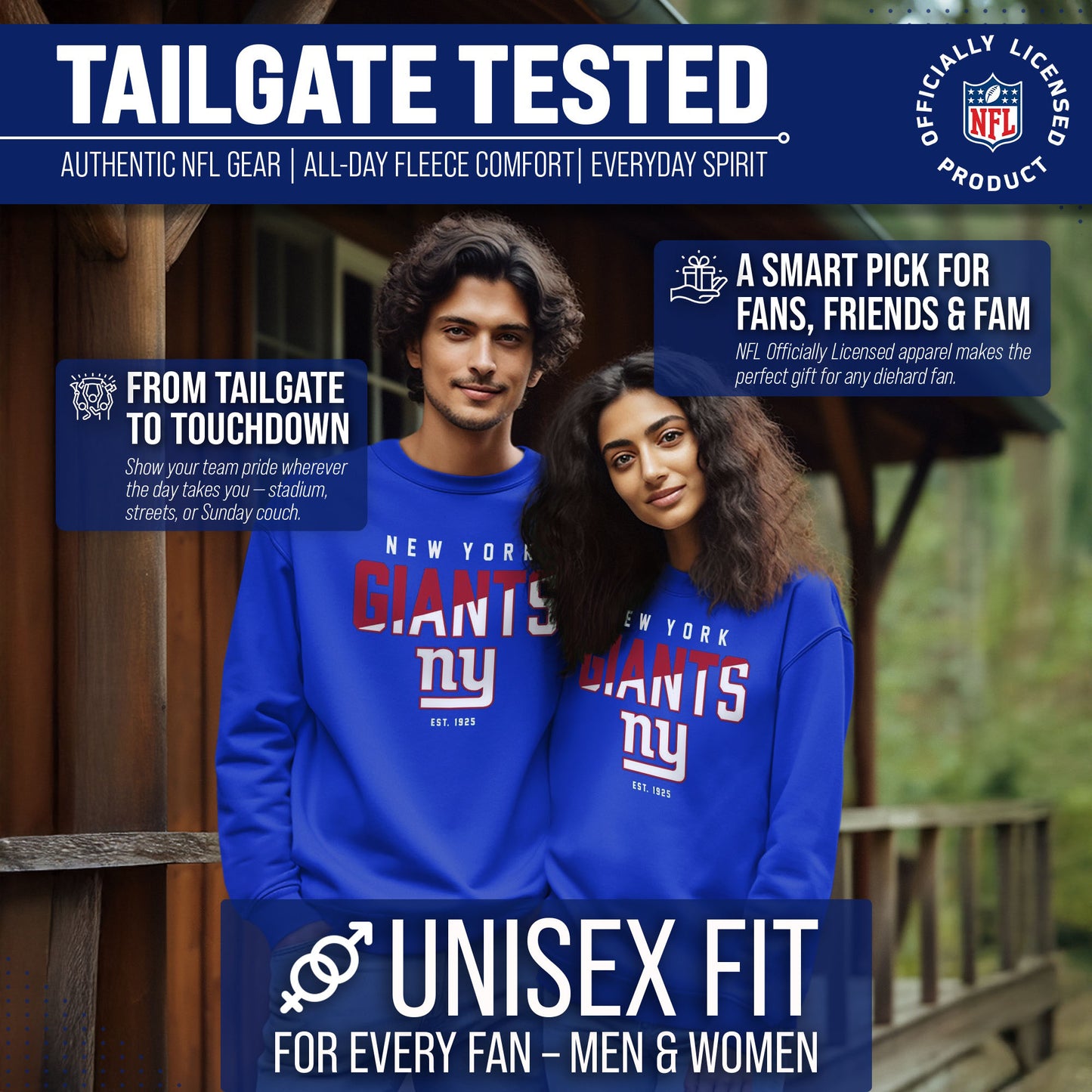 New York Giants Adult NFL Diagonal Fade Color Block Crewneck Sweatshirt - Royal