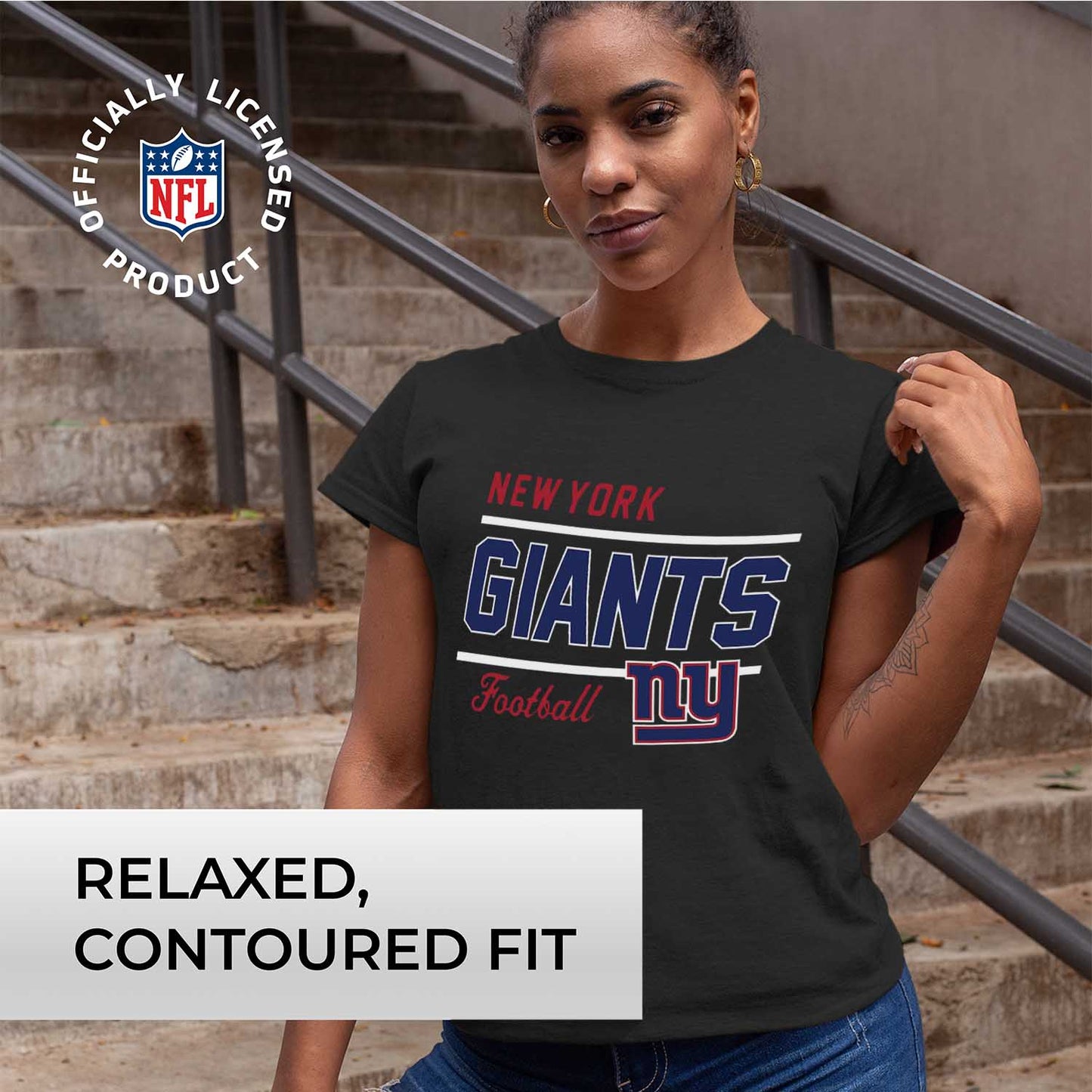New York Giants NFL Womens Plus Size Relaxed Fit T-Shirt - Black