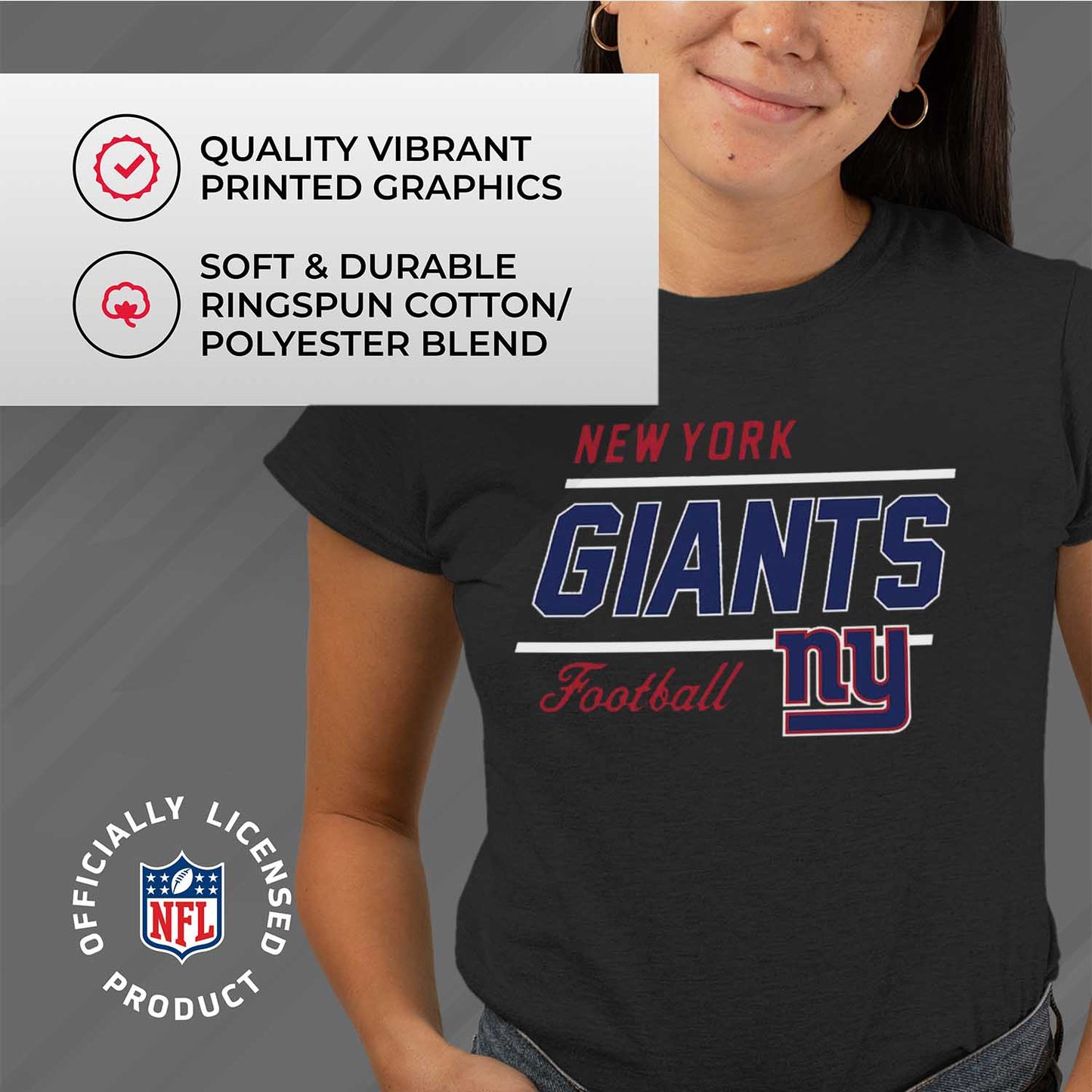 New York Giants NFL Womens Plus Size Relaxed Fit T-Shirt - Black