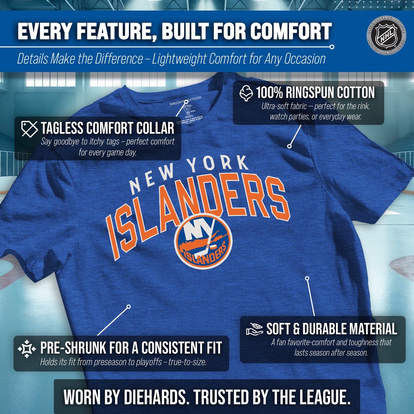 New York Islanders NHL Adult Powerplay Heathered Unisex T-Shirt - Royal