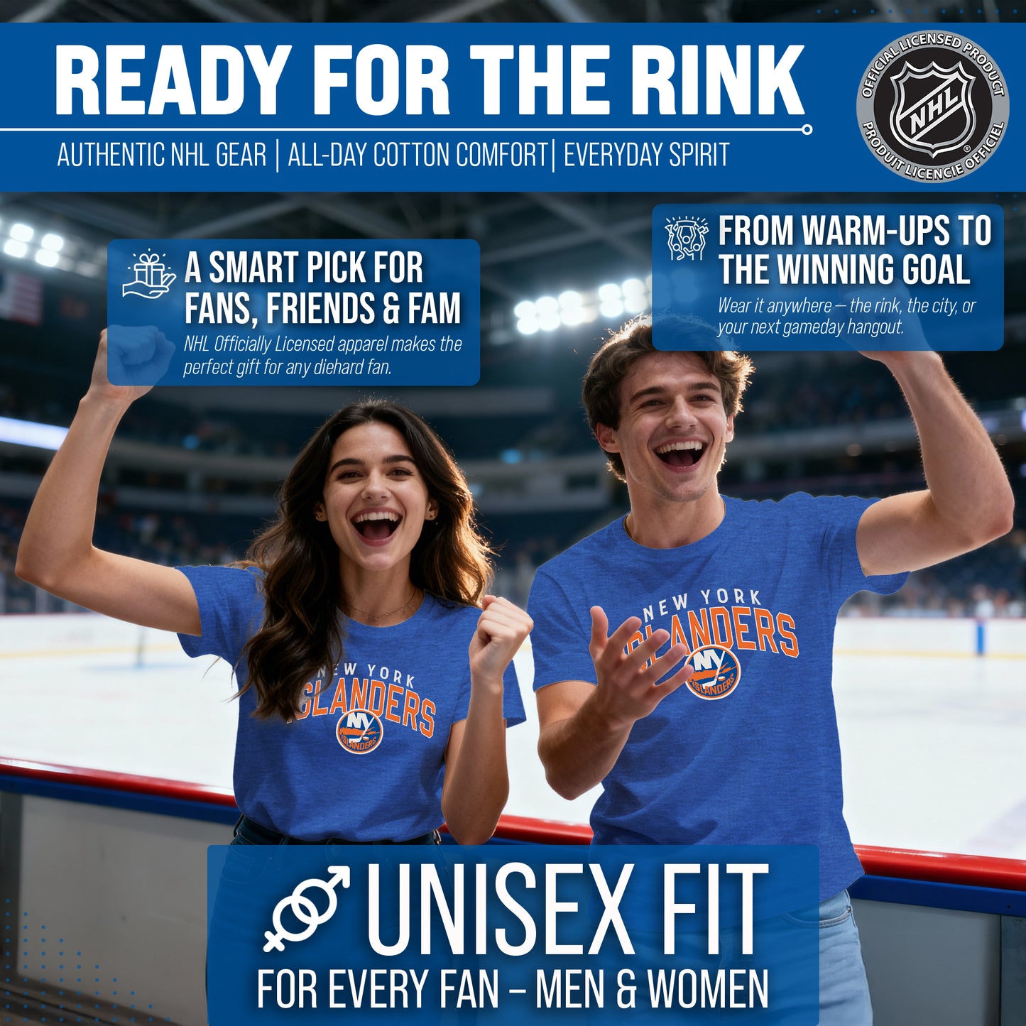 New York Islanders NHL Adult Powerplay Heathered Unisex T-Shirt - Royal
