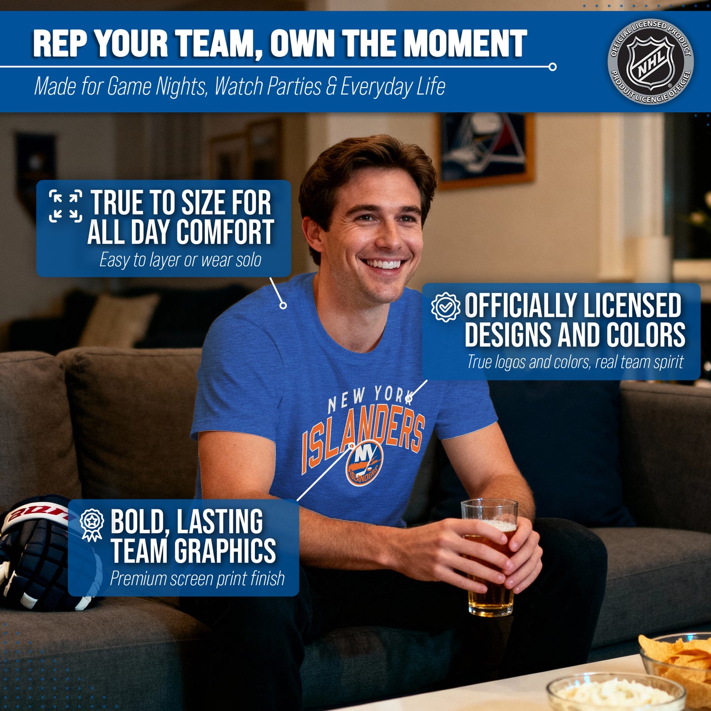 New York Islanders NHL Adult Powerplay Heathered Unisex T-Shirt - Royal