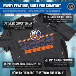 New York Islanders Adult NHL Heather Charcoal True Fan Hockey T-Shirt - Charcoal