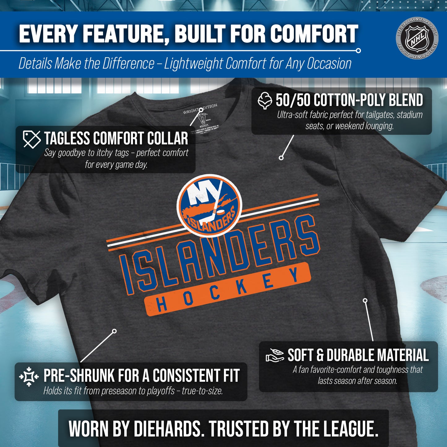 New York Islanders Adult NHL Heather Charcoal True Fan Hockey T-Shirt - Charcoal