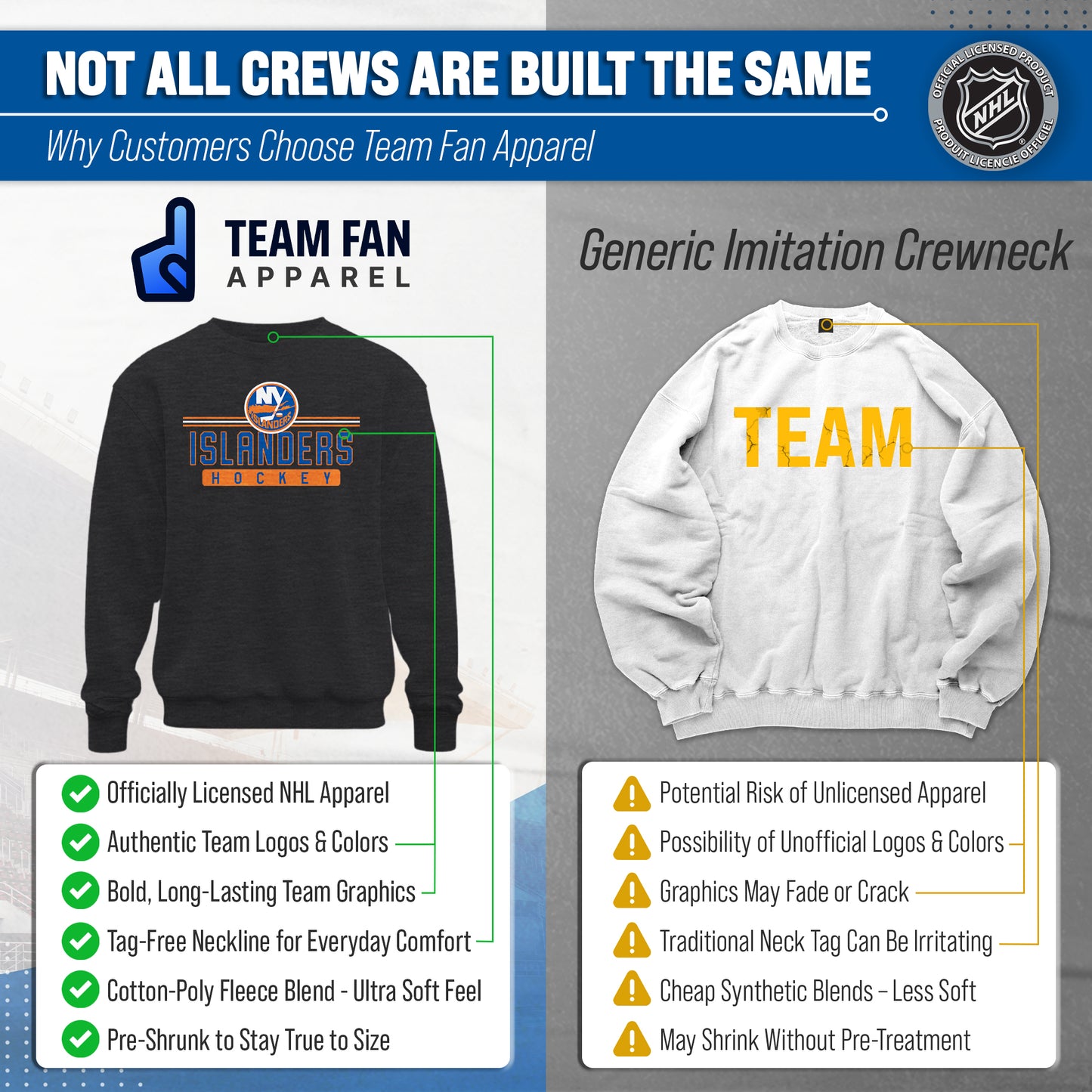 New York Islanders NHL Charcoal True Fan Crewneck Sweatshirt - Charcoal