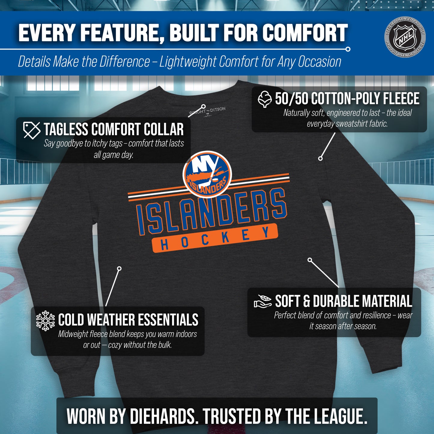 New York Islanders NHL Charcoal True Fan Crewneck Sweatshirt - Charcoal