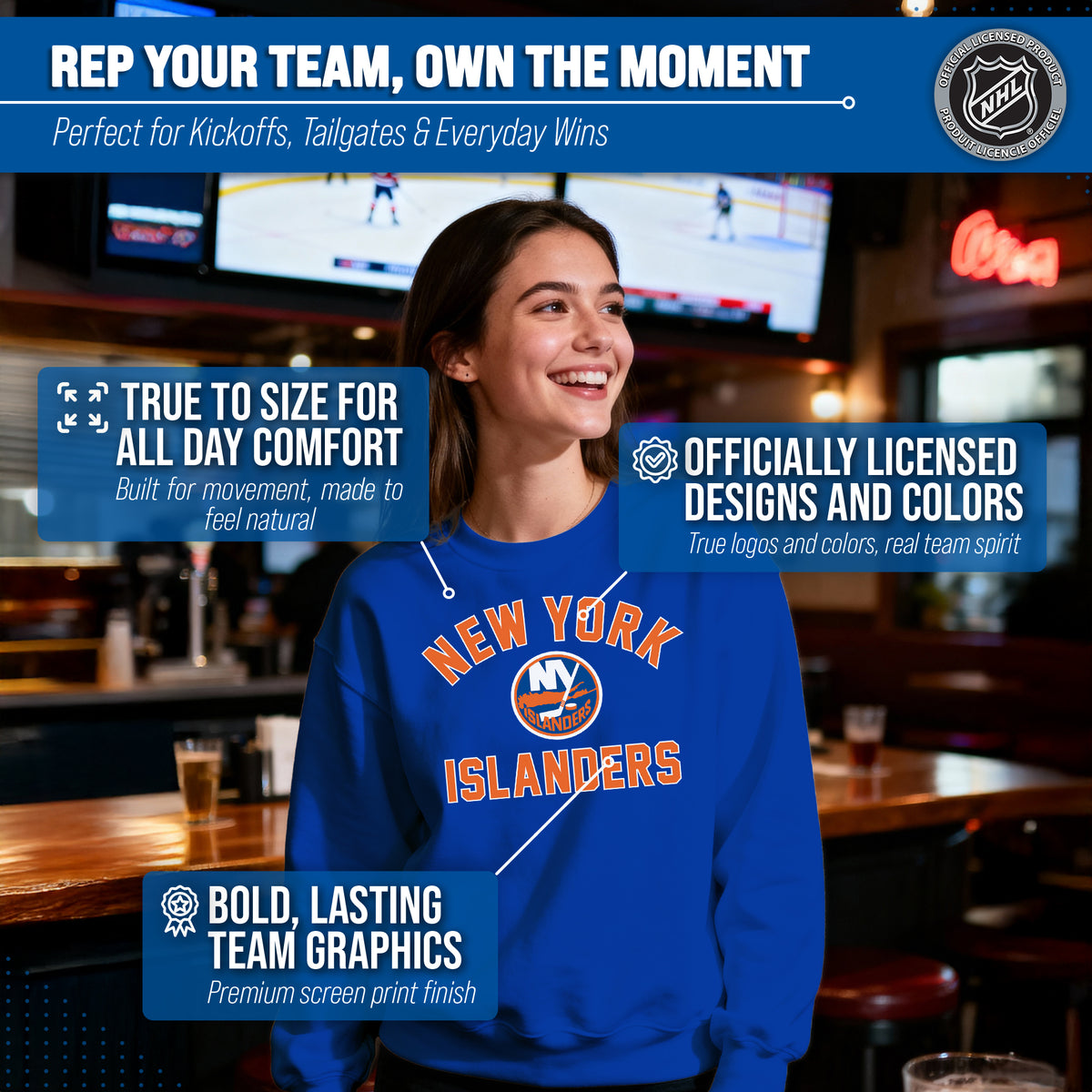NFL Gameday Crewneck Sweatshirt, Cotton Fleece Pullover Men Women