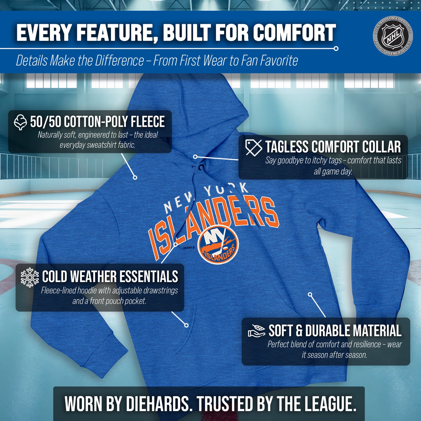 New York Islanders NHL Adult Unisex Powerplay Hooded Sweatshirt - Royal