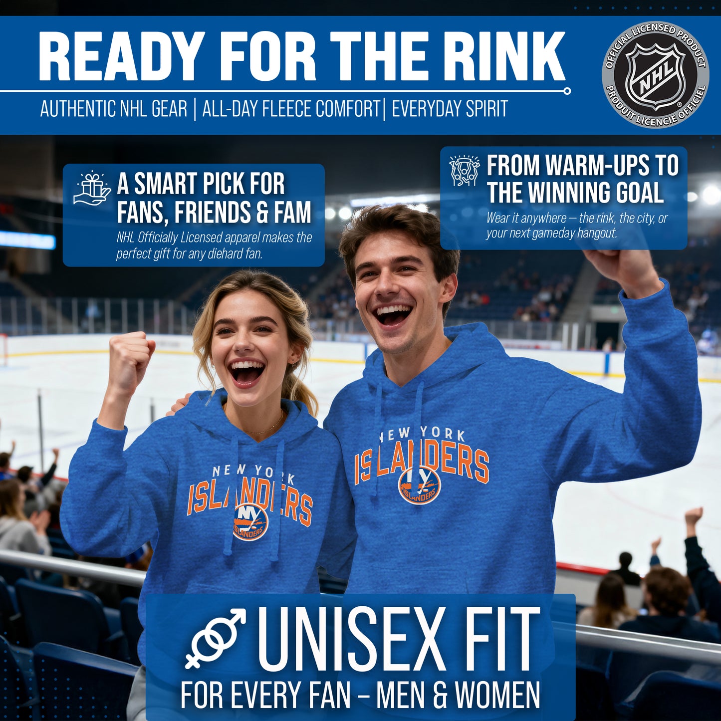 New York Islanders NHL Adult Unisex Powerplay Hooded Sweatshirt - Royal