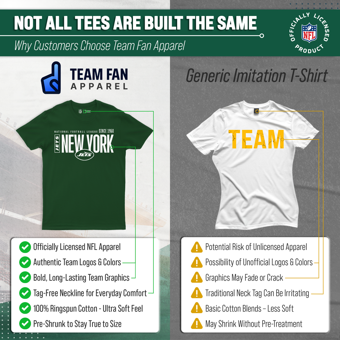 New York Jets NFL Adult Modern Endzone Tag-Less T-Shirt - Forest Green