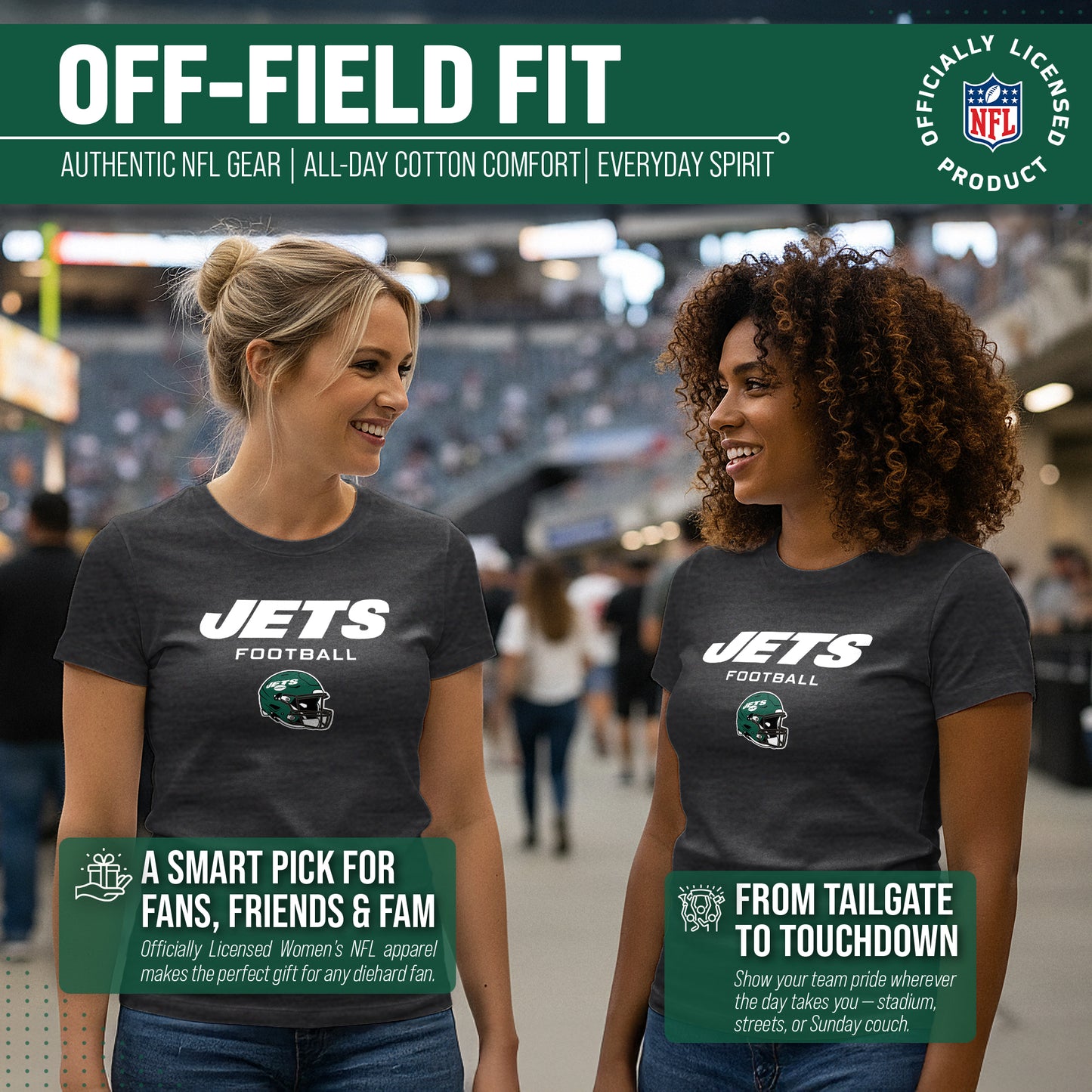 New York Jets Women's NFL Football Helmet Short Sleeve Tagless T-Shirt - Charcoal