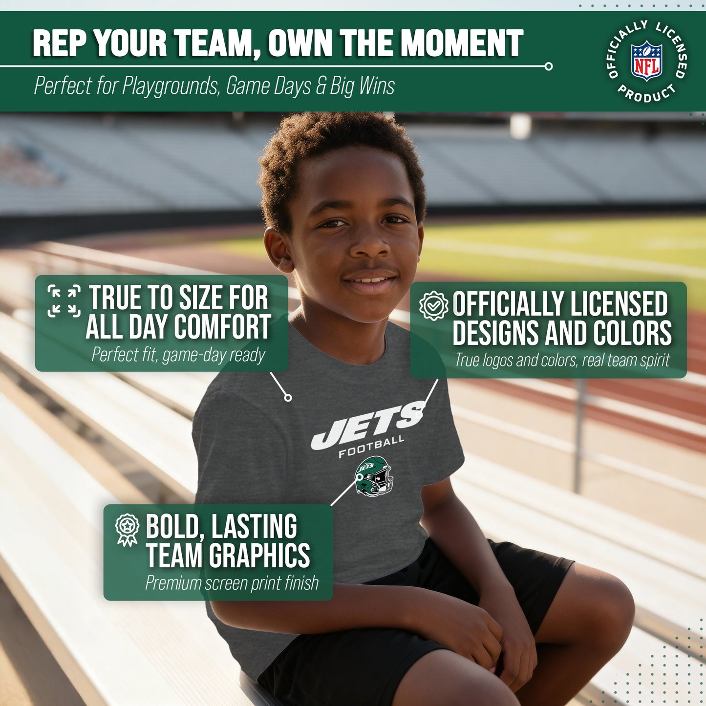 New York Jets NFL Youth Football Helmet Tagless T-Shirt - Charcoal