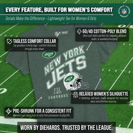 New York Jets NFL Womens Distressed Helmet Tag-Less Soft T-Shirt - Forest Green Heather
