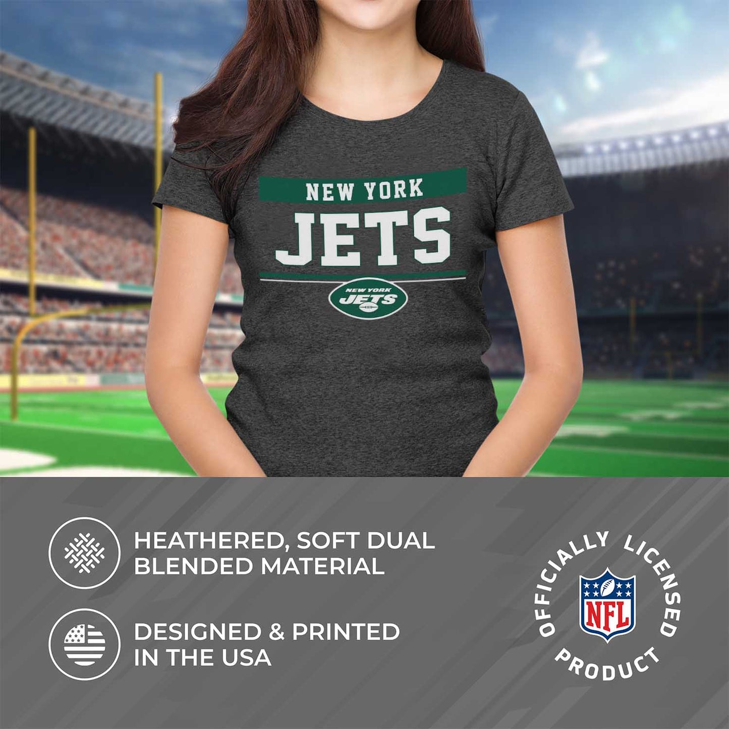 New York Jets NFL Women's Team Block Plus Sized Relaxed Fit T-Shirt - Charcoal