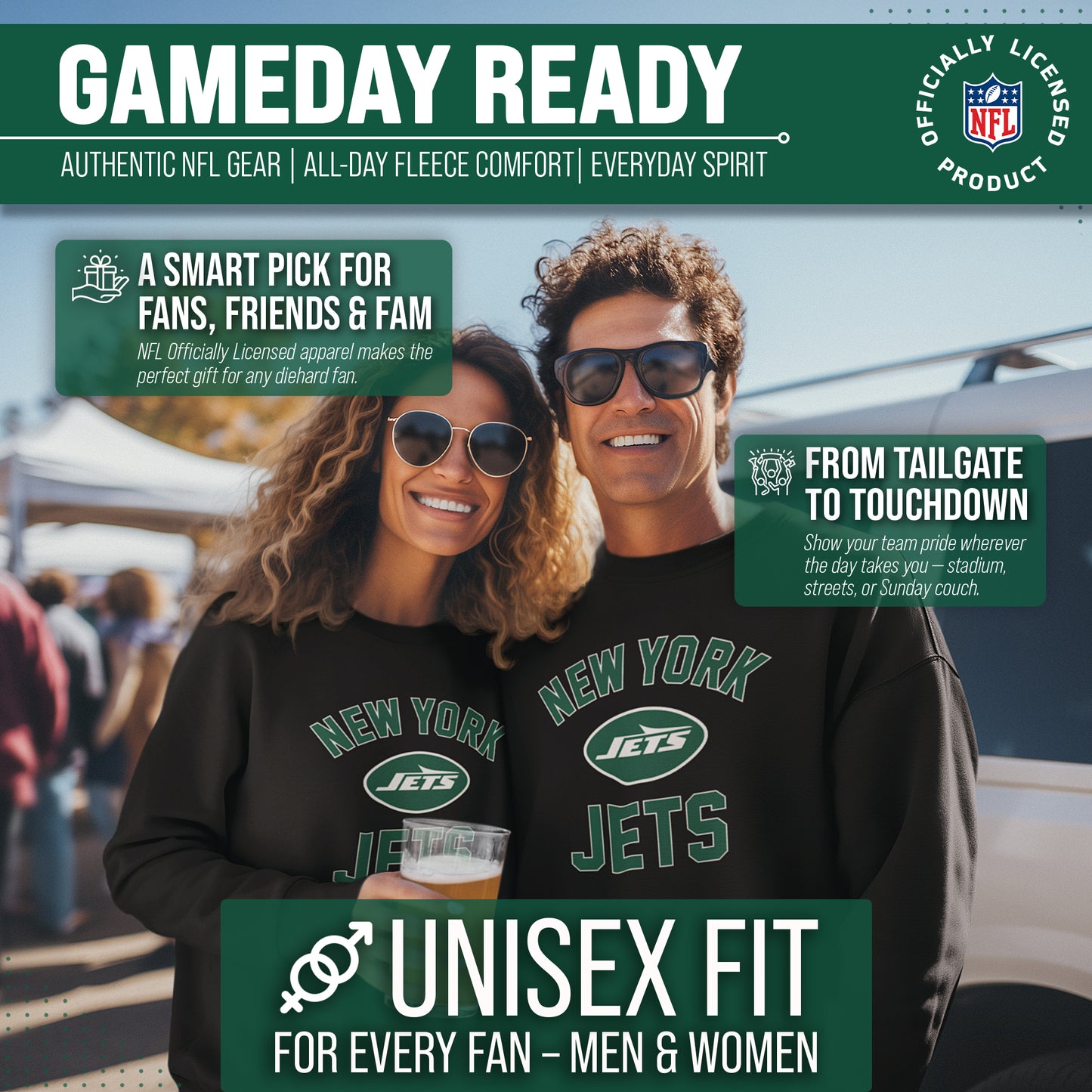 New York Jets NFL Adult Gameday Football Crewneck Sweatshirt - Black