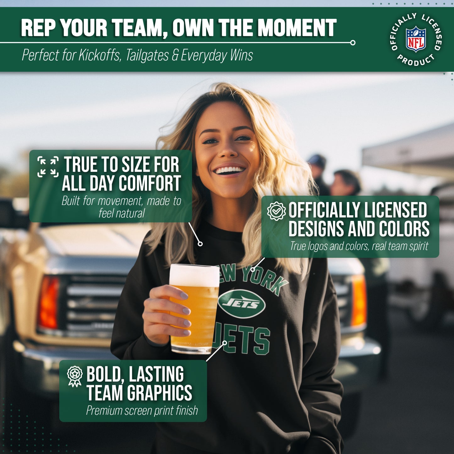 New York Jets NFL Adult Gameday Football Crewneck Sweatshirt - Black