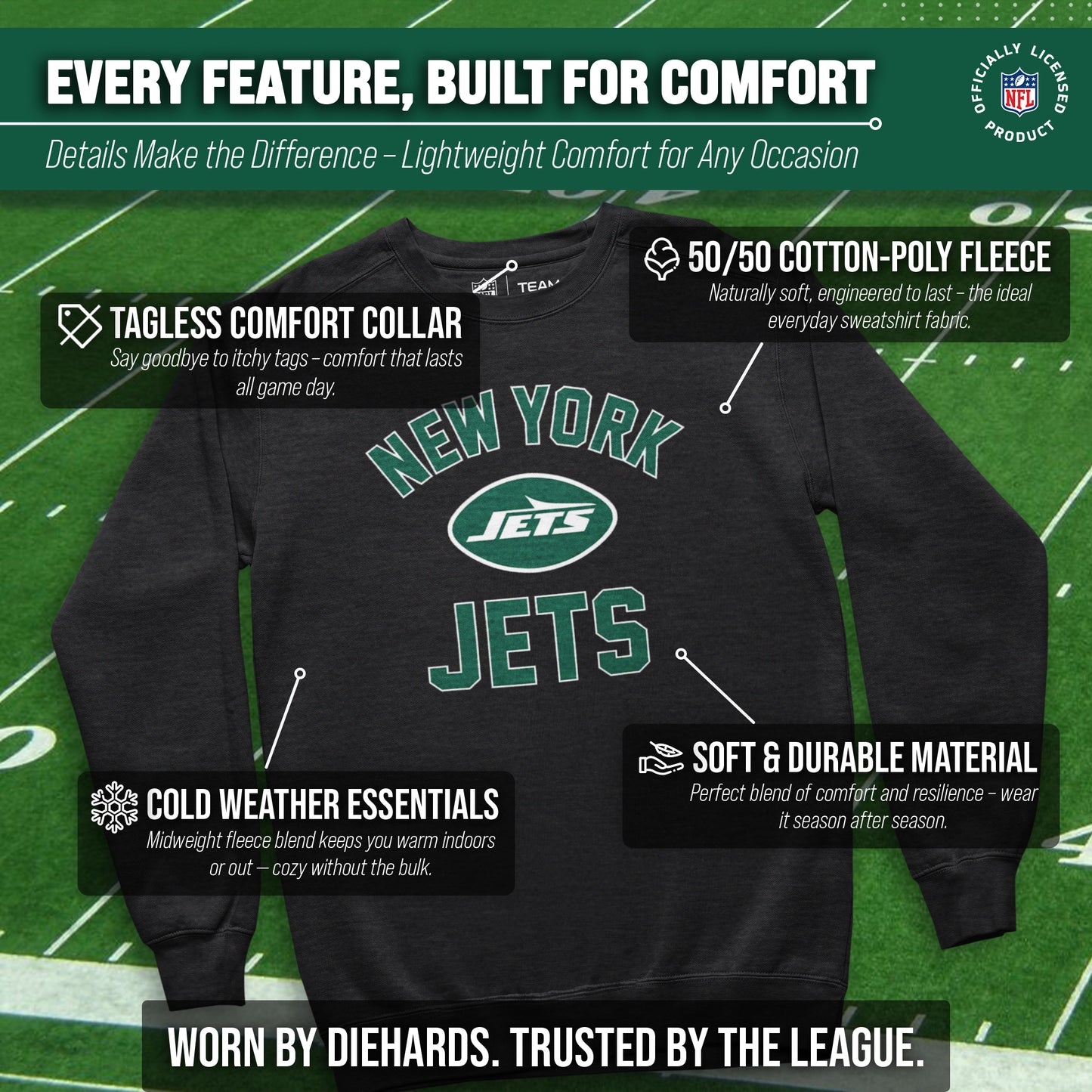 New York Jets NFL Adult Gameday Football Crewneck Sweatshirt - Charcoal