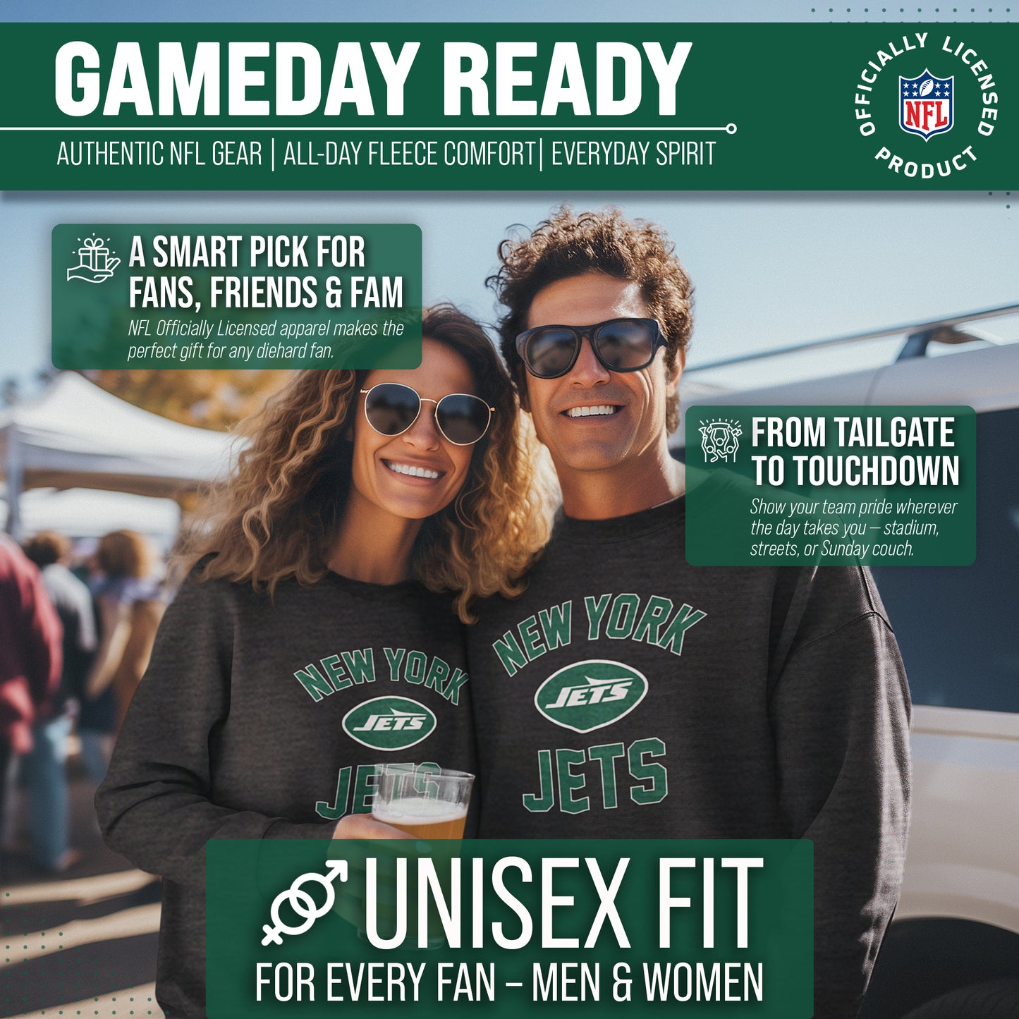 New York Jets NFL Adult Gameday Football Crewneck Sweatshirt - Charcoal